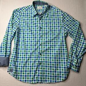 Construct Men's Blue Gingham Button Up Shirt Size L Slim Fitl‎ Beach